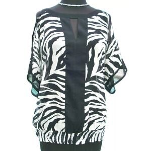 Cache Zebra Sheer Illusion Shirred Elastic Bottom Top PeekA Boo Shoulder $98 NWT